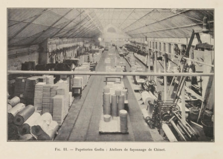 View of a workshop in the Godin paper factory in Huy, page, photomechanical print, monogram: 'AN',