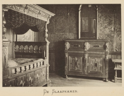Interior of the bedroom in the house of Christoffel Plantijn, The bedroom, page, photomechanical