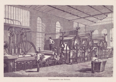 Reproduction of an engraving of a paper machine, Bertram Paper Machine, reproduction, page,