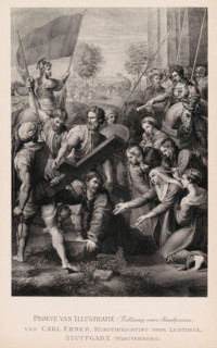 Reproduction of a steel engraving of Christ with the Cross, Sample of Illustration, reproduction,