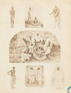 Male attire. cotton., Collection of portraits and a company of Indian men illustrating various