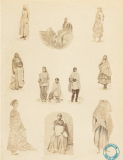 Female attire. cotton, &c., Collection of portraits of Indian women illustrating various women's