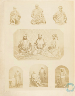 Collection of portraits of Indian men illustrating different men's clothing, Male attire. cashmere