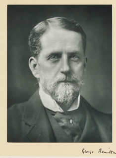 The right honorable Lord George Hamilton, photograph, page, annotation, inscription: '55. Baker St.