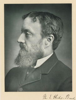 The right honorable sir Michael Edward Hicks-Beach, photograph, page, inscription: '17, Baker St,