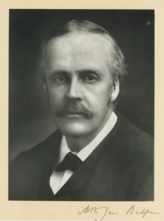 The right honorable Arthur James Balfour, photograph, page, inscription: '55, Baker St, London, W