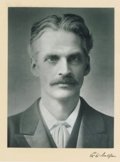The right honorable Gerald William Balfour, photograph, page, inscription: 'Leeds', annotation,