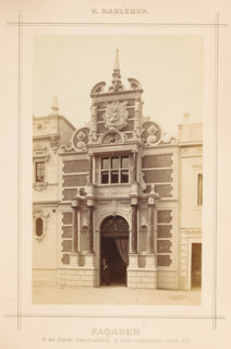 View of a Danish-style façade at the Paris World Exhibition in 1878, designed by Vilhelm Dahlerup,