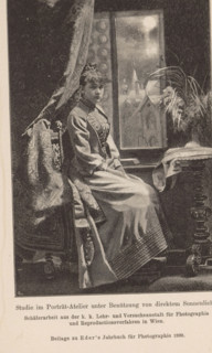 Studio portrait of an unknown woman, page, photomechanical print, monogram: 'AC', inscription:
