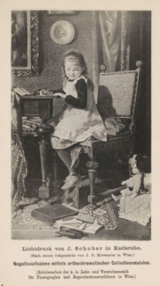 Reproduction of a painting of a writing girl by Joseph Eugen Hörwarter, reproduction, page,