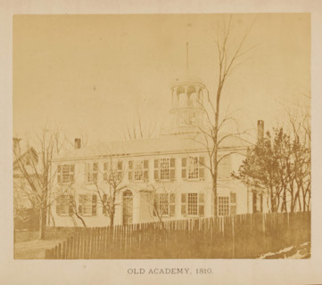 View of the first Friends Academy location in New Bedford, Massachusetts, Old Academy. 1810,