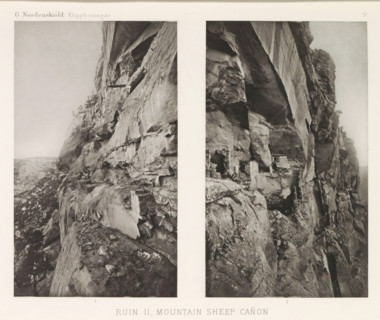 Ruin 11, Mountain Sheep Cañon, Two views of a ruined cliff dwelling in Mesa Verde National Park,