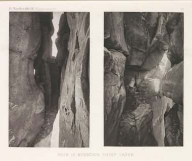 Two views of a ruined cliff dwelling in Mesa Verde National Park, Ruin 18, Mountain Sheep Cañon,