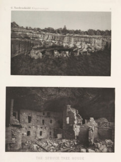 Two views of a cliff dwelling, Spruce Tree House, in Mesa Verde National Park, The Spruce Tree