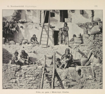 View of a village of the Hopi people, Moki-byn Wol'-pi, page, photomechanical print, name, number: