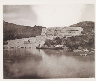 View of the Pink Terraces along Lake Rotomahana, page, photomechanical print, photographer: Daniel