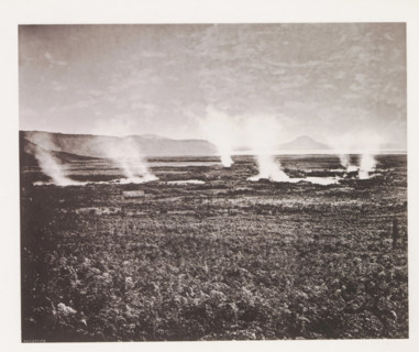 View of geysers along Lake Taupo, page, photomechanical print, photographer: Daniel Louis Mundy,