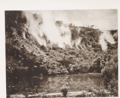 View of steam clouds along Lake Rotomahana, page, photomechanical print, photographer: Daniel Louis