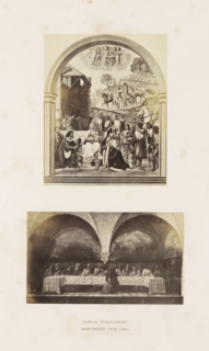 Two photo reproductions of a publication by the Arundel Society with paintings, photograph,