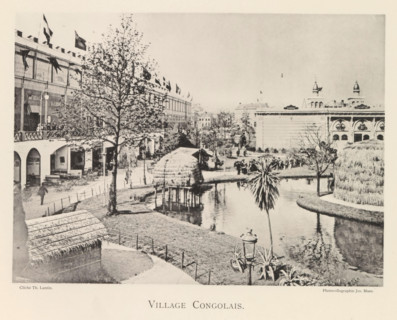 View of a recreated Congolese village during the world exhibition in Antwerp, Village Congolais,