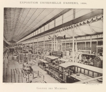 Galerie des machines, Interior of the machine hall during the World Exhibition in Antwerp, page,