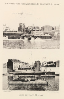 Two views of a water ramp during the world exhibition in Antwerp, Chez le Capne Boyton, page,