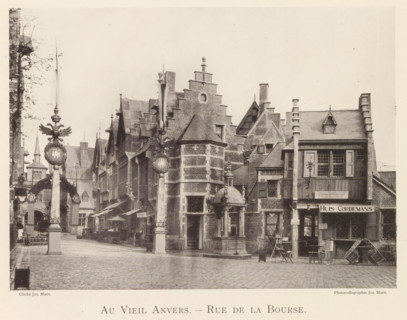 Beursstraat in Antwerp, Au vieil Anvers - Rue de la Bourse, page, photomechanical print,