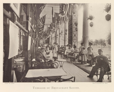 Terrasse du restaurant Savoye, Terrace of restaurant Savoye during the World Exhibition in Antwerp,
