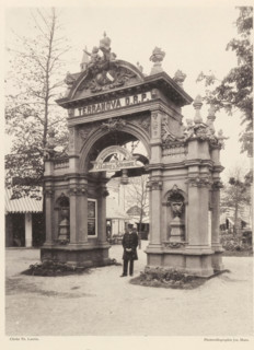 Pavillon au jardin, Gate at the world exhibition in Antwerp, page, photomechanical print,
