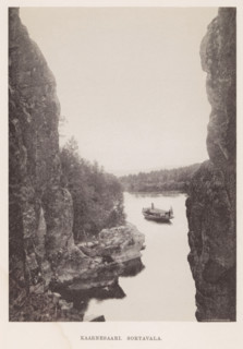 View of a steamboat launching from a spot between two rocks, Kaarnesaari. Sortavala, page,