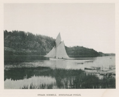 View of a sailing boat in the water, Otsais niemelä. Sortavalan pitäjä, page, photomechanical