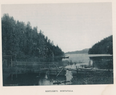 Ristijärvi . Sortavalan, View of a canoe on water, page, photomechanical print, photographer: Impi
