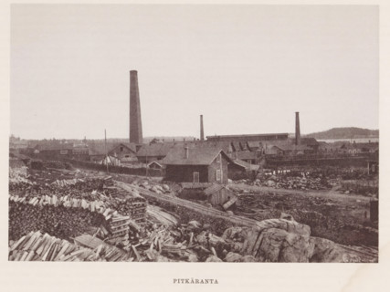 Chimneys near buildings and stacks of wood, Pitkäranta, page, photomechanical print, photographer: