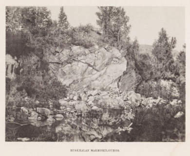 View of rocks by a body of water, Hämekoski. Ruskeala, page, photomechanical print, photographer: