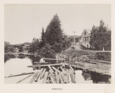 View of tree trunks in the water and houses around the water, Wärtsilä, page, photomechanical