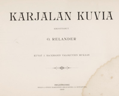Karjalan kuvia, book, inscription: 'SEPT, 1995', photographer: Impi Backman, writer (clerical