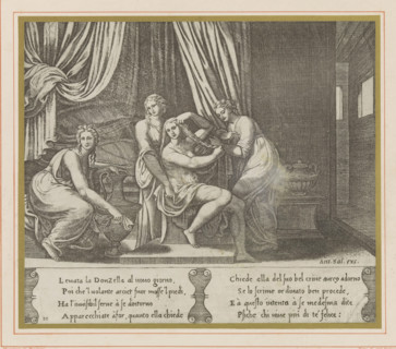 Photo reproduction of an engraving depicting Psyche's toilet, La toilette de Psyché fac-simile