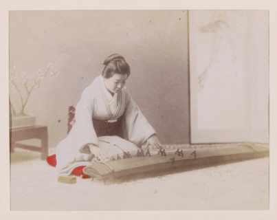 Woman playing the koto, photograph, page, Japan, c. 1887 - in or before 1897, photographer, colorer