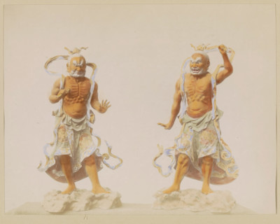 Two sculptures of temple guardians (Nio), photograph, page, Japan, c. 1887 - in or before 1897,