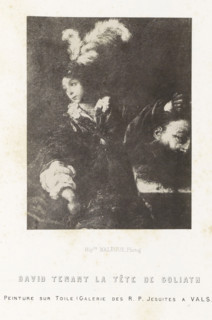 Photo reproduction of a painting depicting David with the head of Goliath, David tenant la tête de
