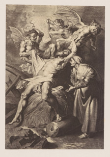 Photo reproduction of an engraving of Job tormented by his wife and devils by Lucas Vorsterman,