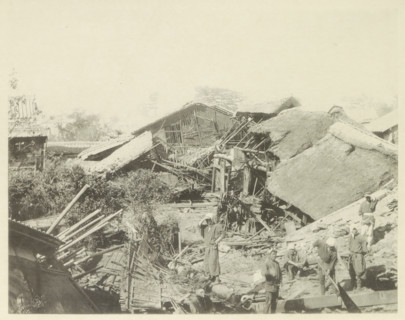 Destroyed houses in Biwajima after an earthquake, page, photomechanical print, Japan, cliché maker:
