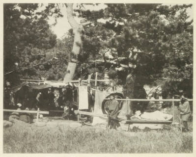 University field hospital in Japan after an earthquake, page, photomechanical print, Japan, cliché