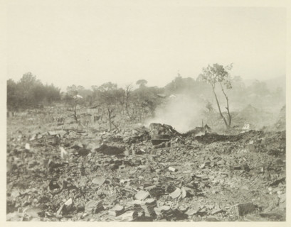Destroyed buildings in Kasamatsu after an earthquake, page, photomechanical print, Kasamatsu,
