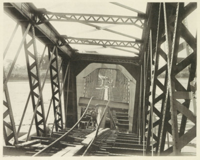 Collapsed railway bridge over the Nagara River in Japan after an earthquake, page, photomechanical