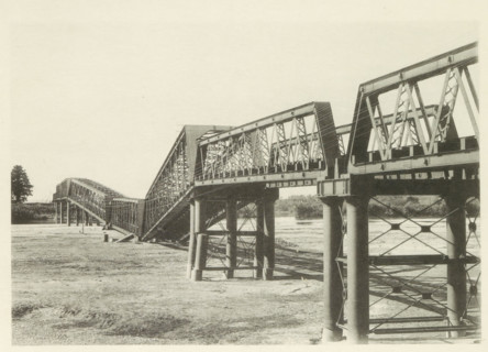 Collapsed railway bridge over the Nagara River in Japan after an earthquake, page, photomechanical