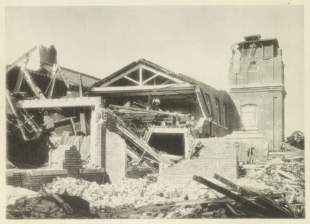 Collapsed cotton mill in Nagoya, page, photomechanical print, Nagoya, cliché maker: Kazumasa Ogawa,