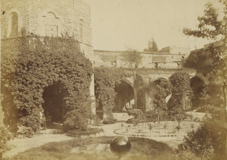 View of the cloister of the ruins of St. Bavo's Abbey in Ghent, Bruges, photograph, page,