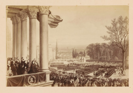 Hommage a la Garde Civique - Revue prize du balcon du Palais du Roi, Photo reproduction of a design