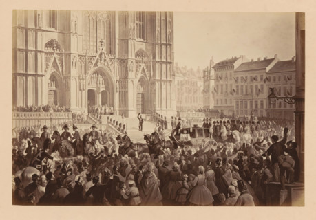 Photo reproduction of a design of the reception of Léopold II of Belgium for the Cathedral of Saint